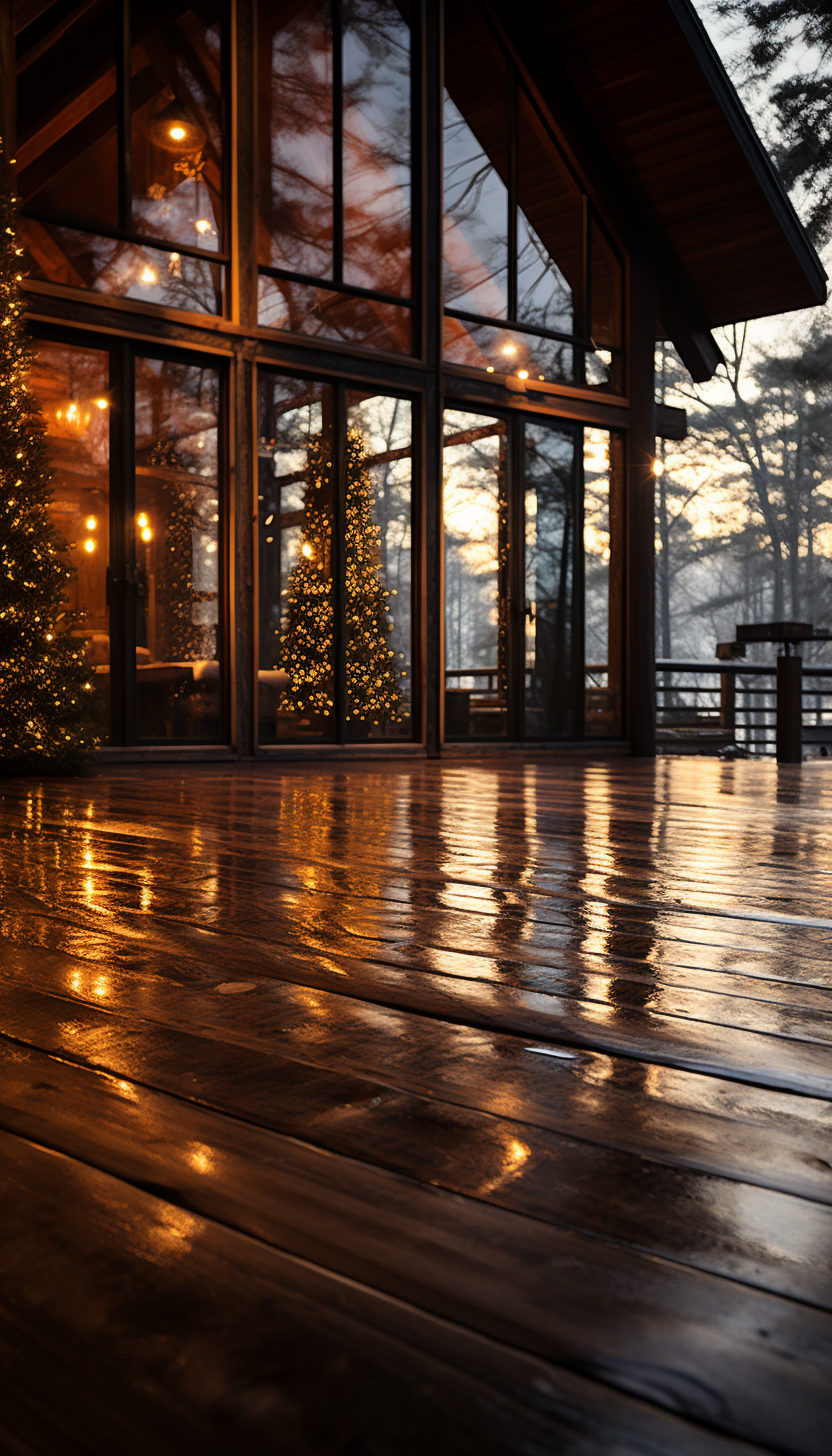 Christmas tree cabin interior with warm ambiance