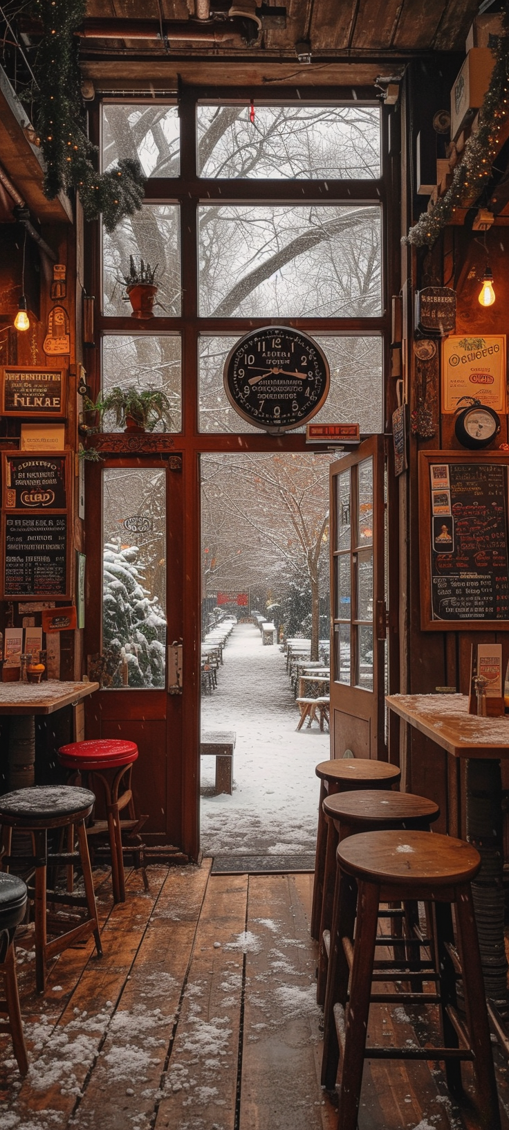 Cozy Empty Cafe Snowy Day Warm Cinematic