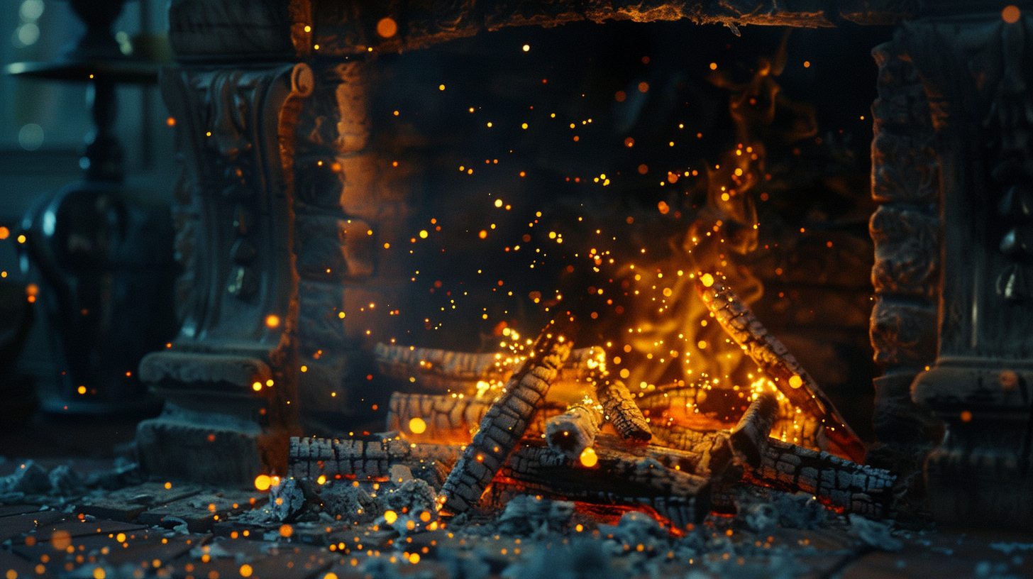 Cozy fireplace with burning embers