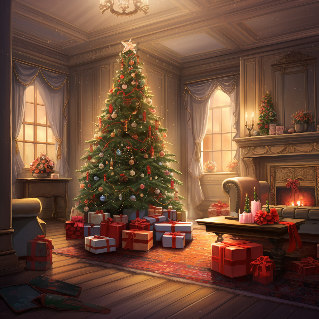 Festive holiday room with wrapped presents