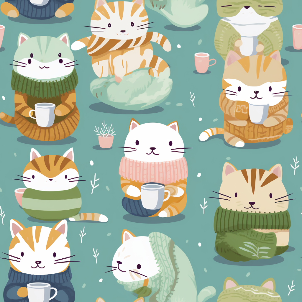 Adorable kittens in cozy sweaters sipping tea