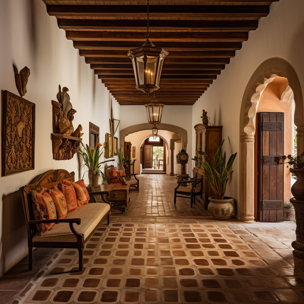 Furniture in a Cozy Mexican Hacienda Hallway