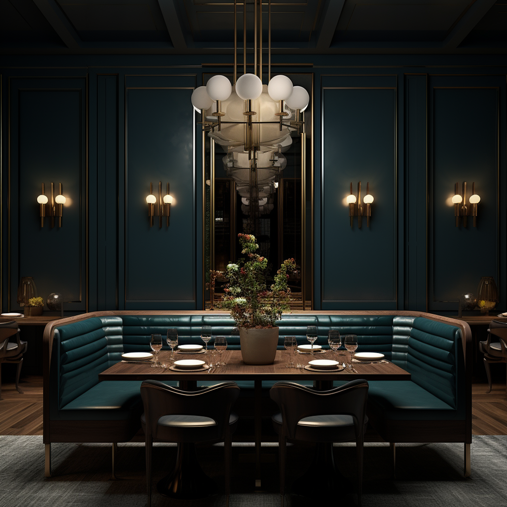 Cozy modern dark interior restaurant dining room