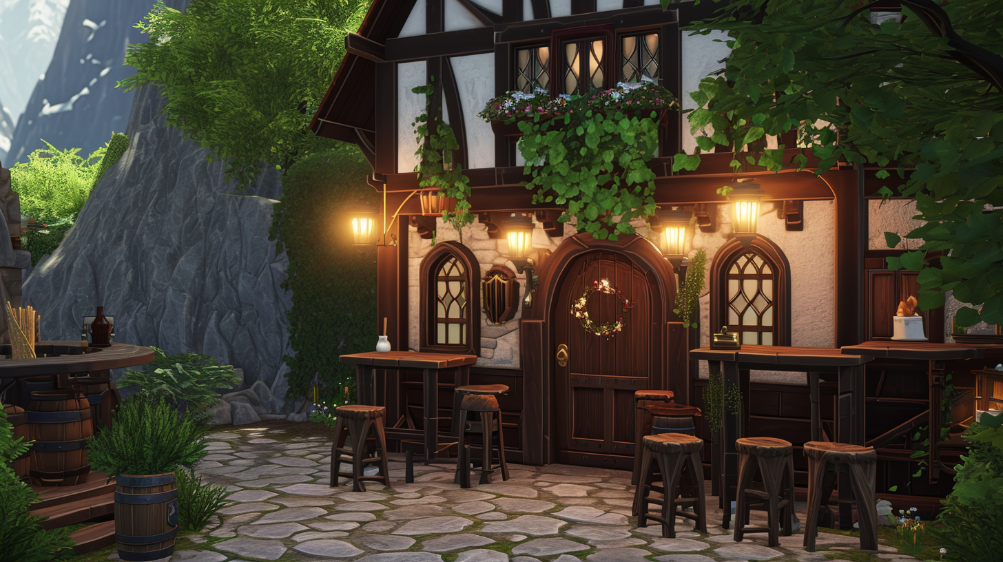 Cozy outdoor pub in mountain