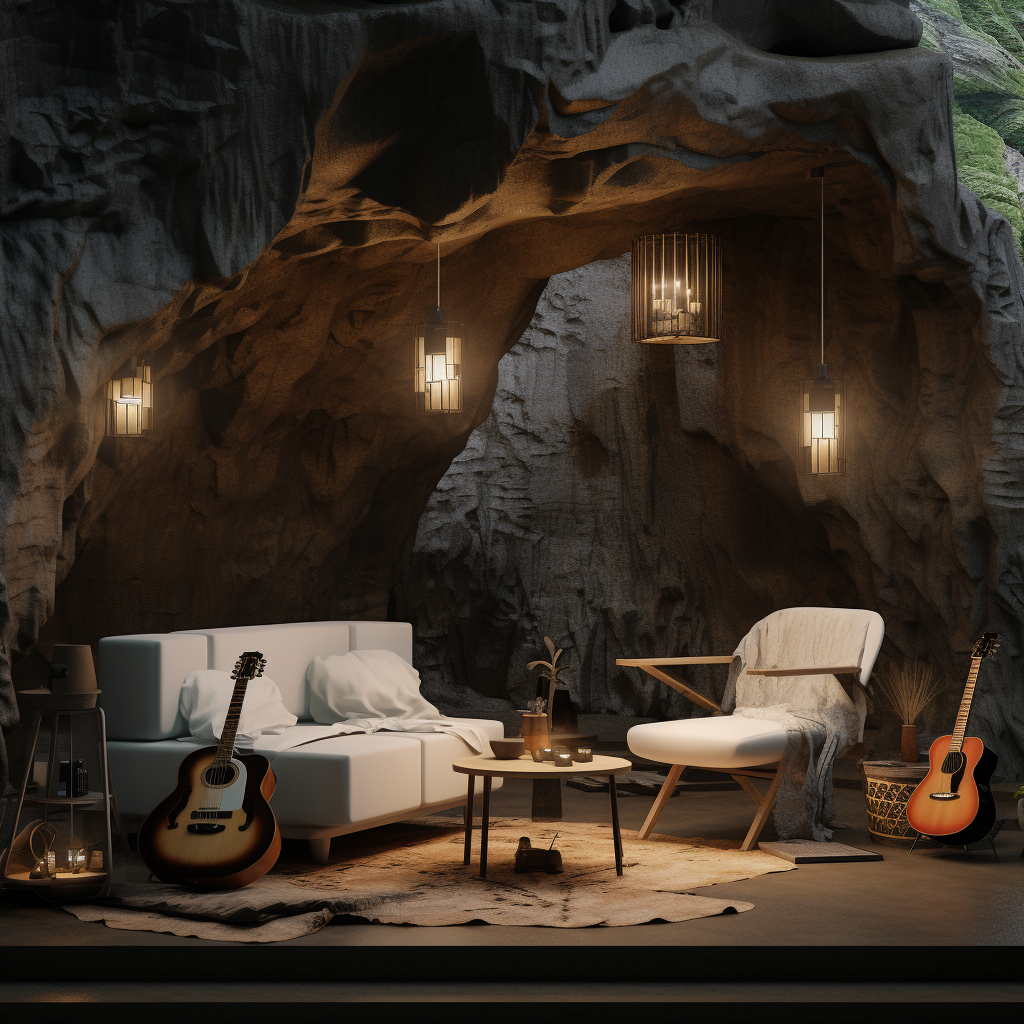 Cozy Rainstorm Cave with Bamboo Fire Lantern Holders