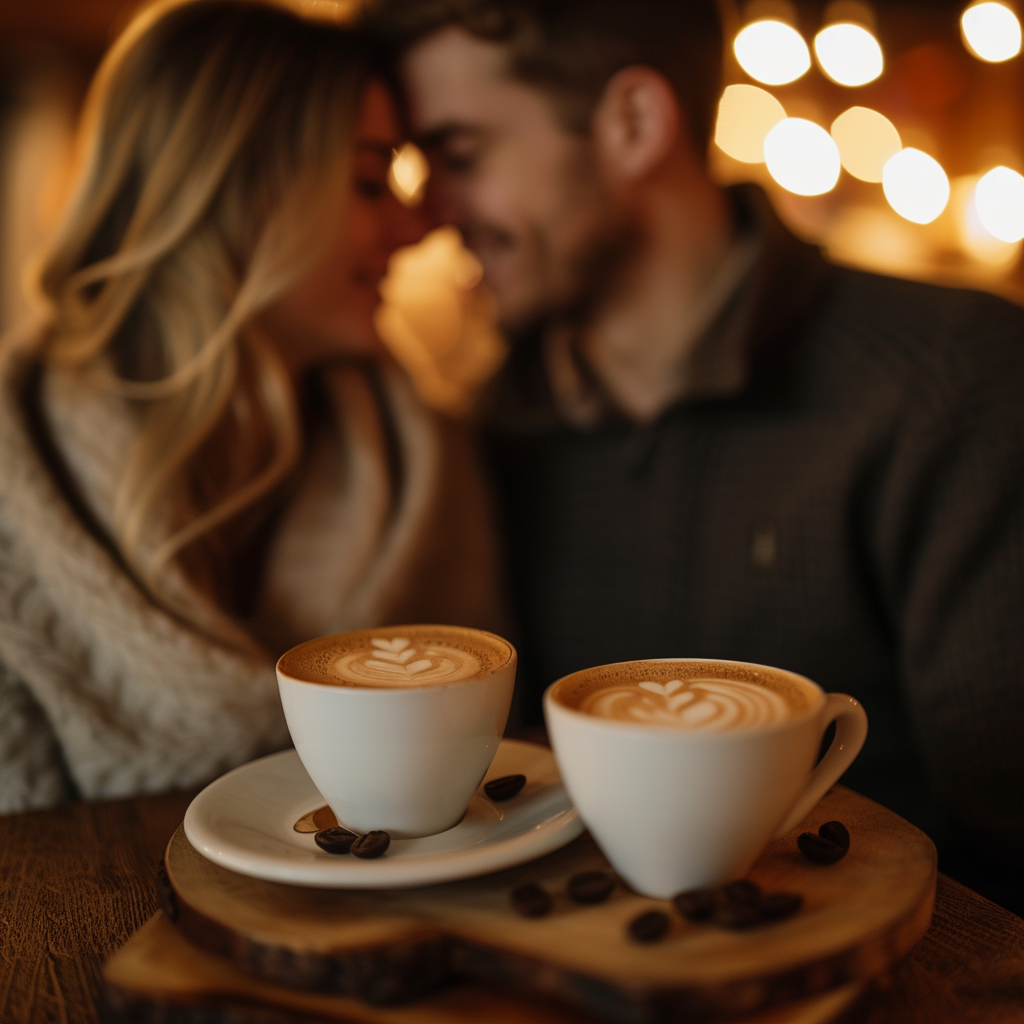 Cozy Romantic Couple Sharing Coffee Image