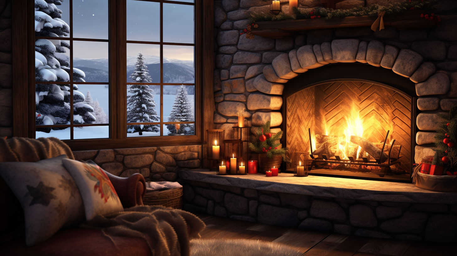 Cozy Stone Winter Christmas Fireplace Cottage