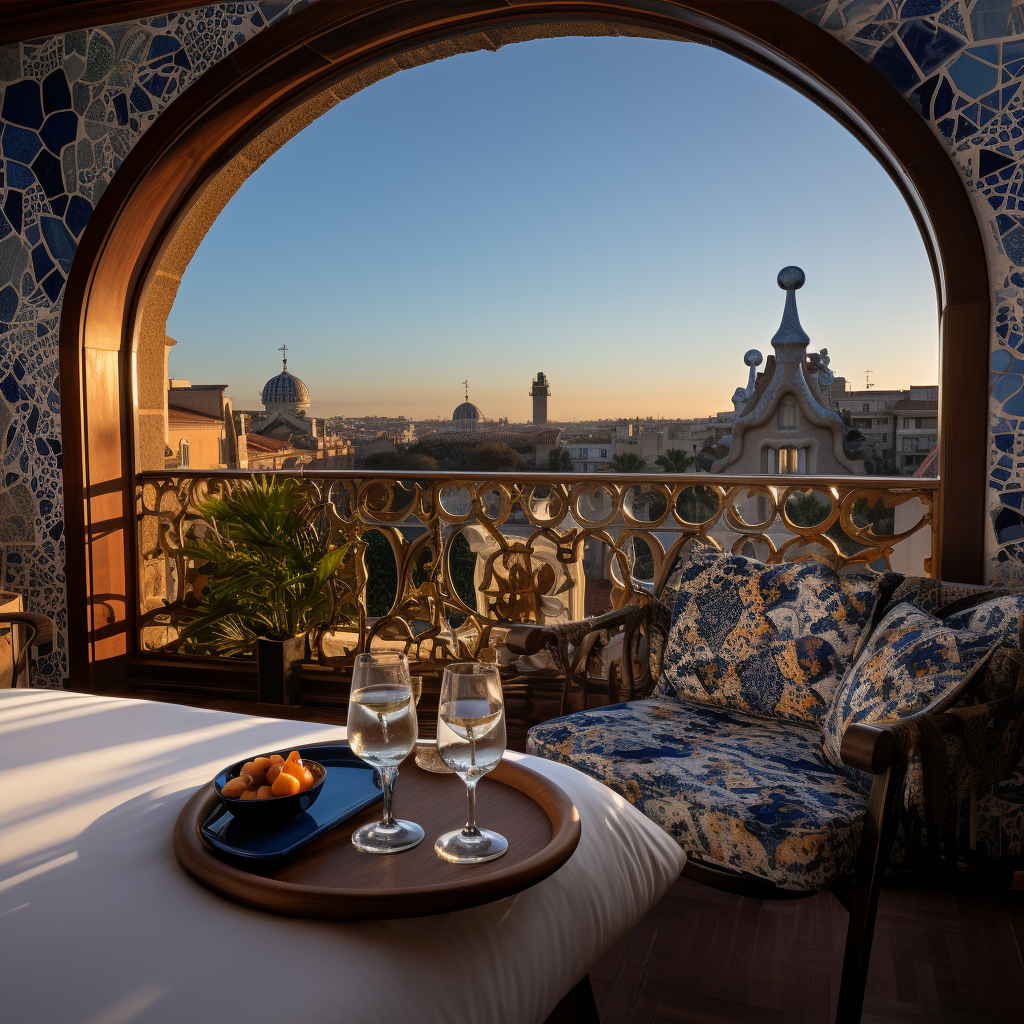 Cozy terrace hotel room Gaudí style Barcelona