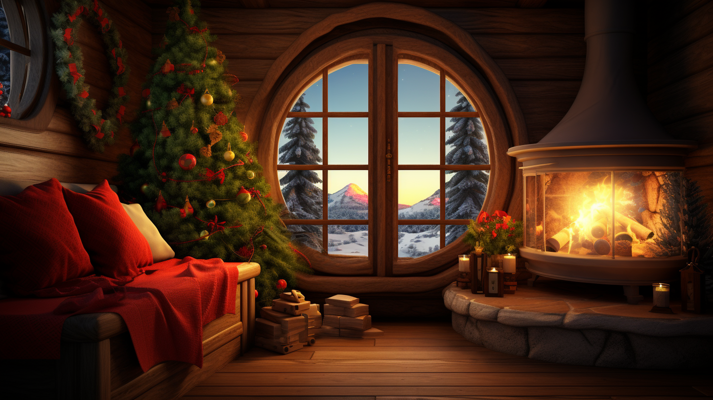 Cozy Hobbit Cabin with Christmas Fireplace