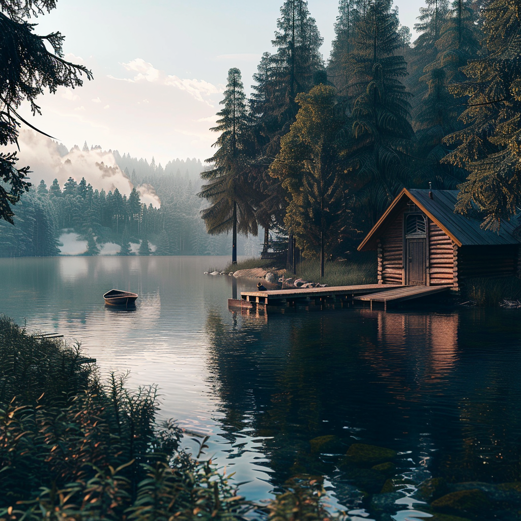 Small cozy wood cabin by lake