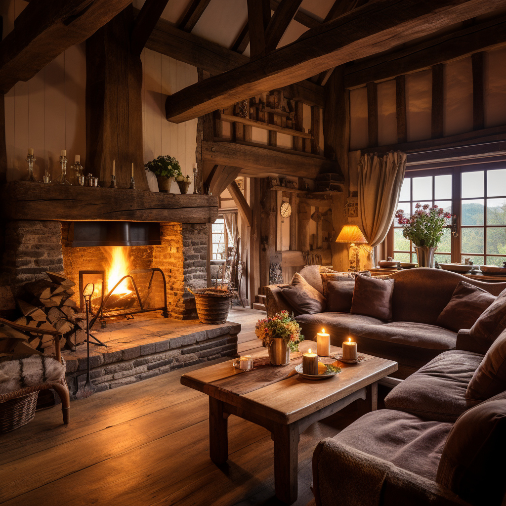 Inviting room with grand windows overlooking the forest