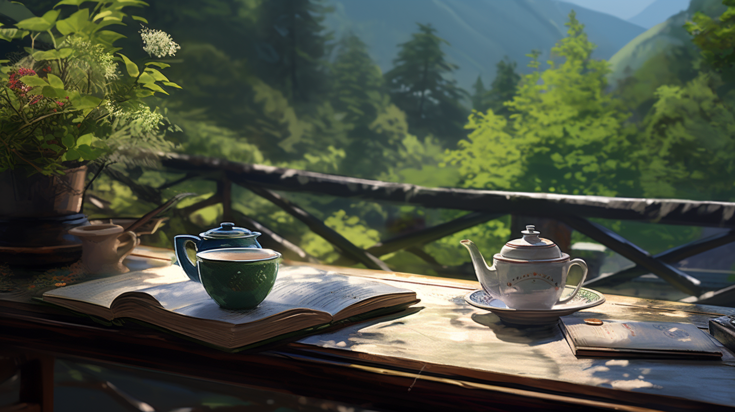 Tea and Book on Outdoor Table