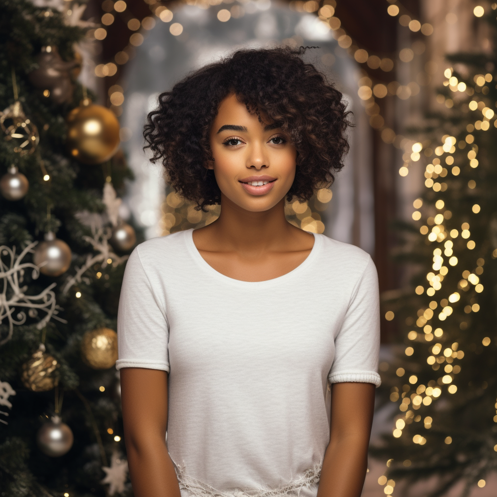 Happy Black Woman in Cozy Christmas Scene