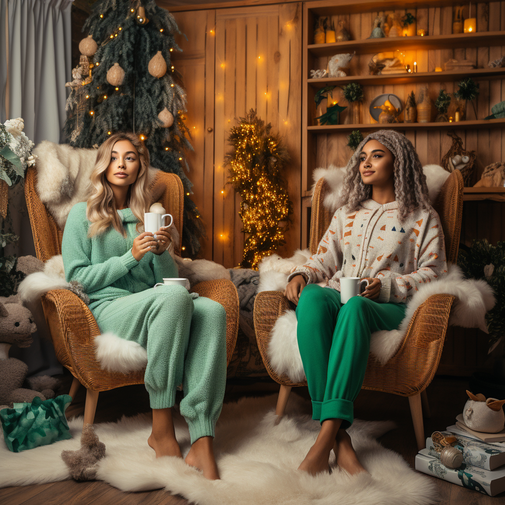 Female models in cozy knit loungewear