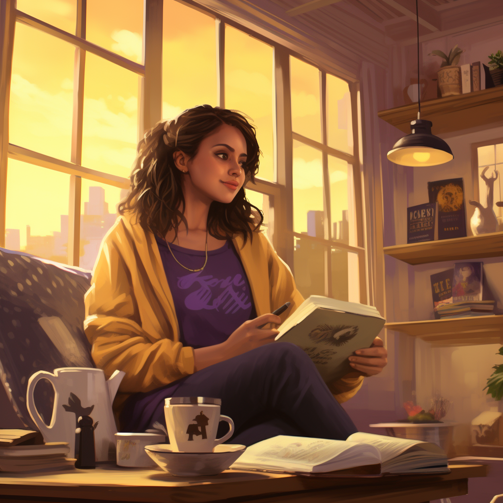 Woman Sitting by Window in Cozy Common Room