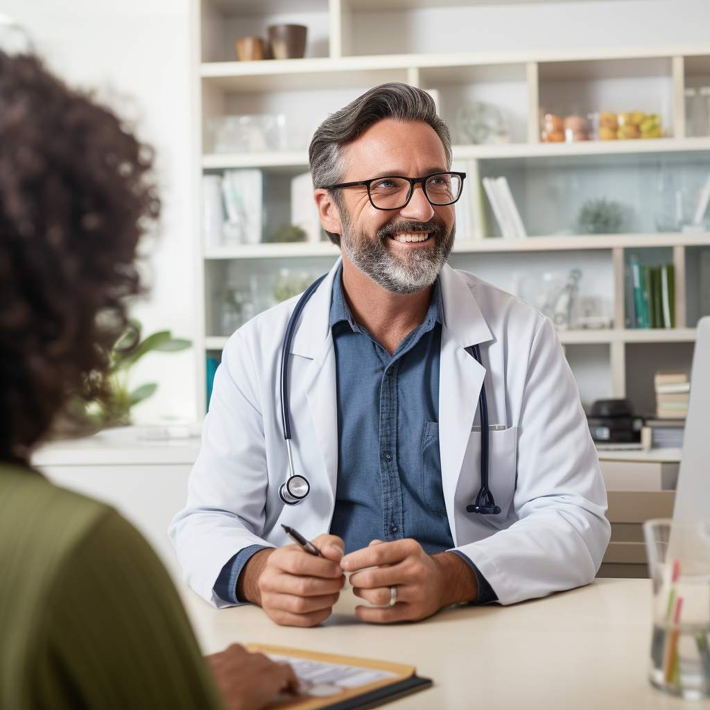 Supportive doctor discussing mindful snacking