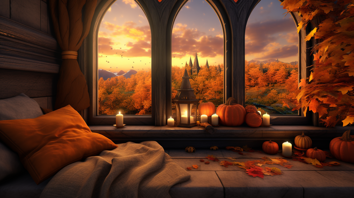 Cozy view of Hogwarts during autumn