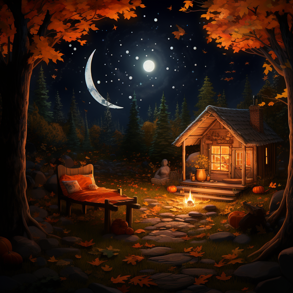 Cozy Fall Night with Moon and Stars