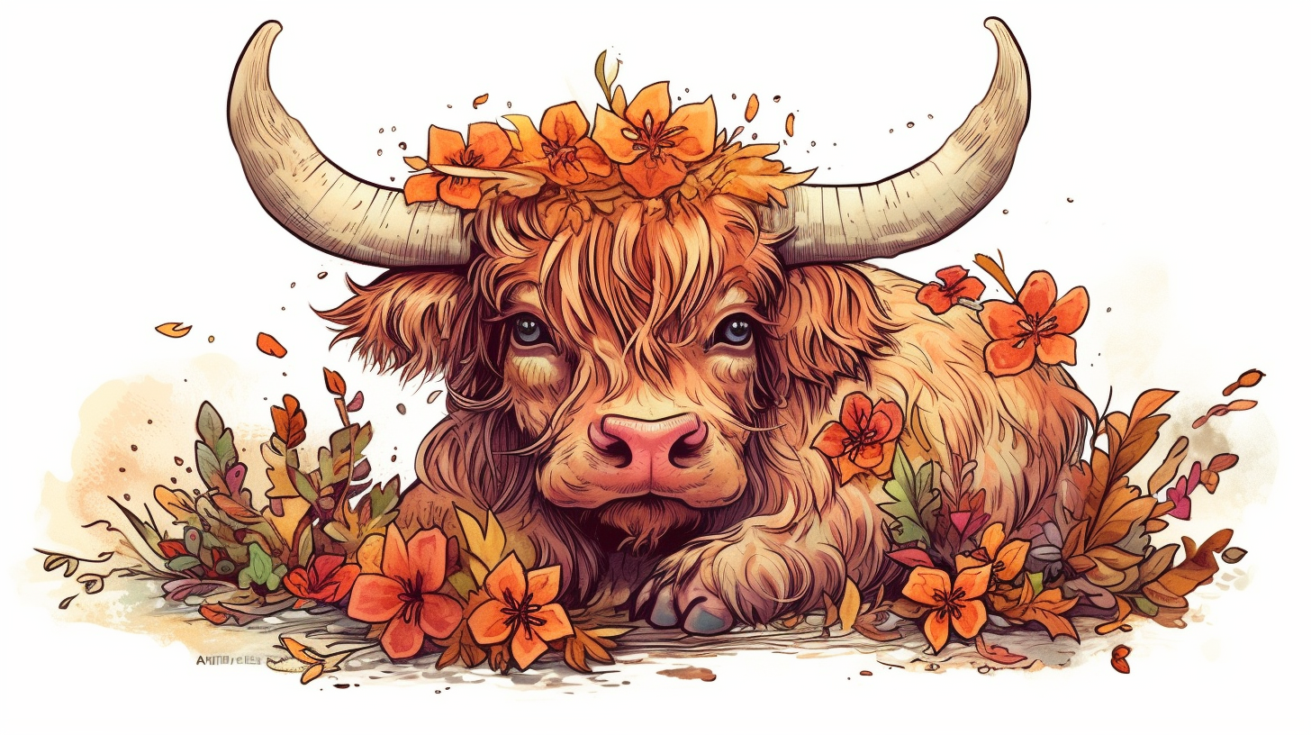 Watercolor Autumn Baby Highland Cow Coloring Book Cover