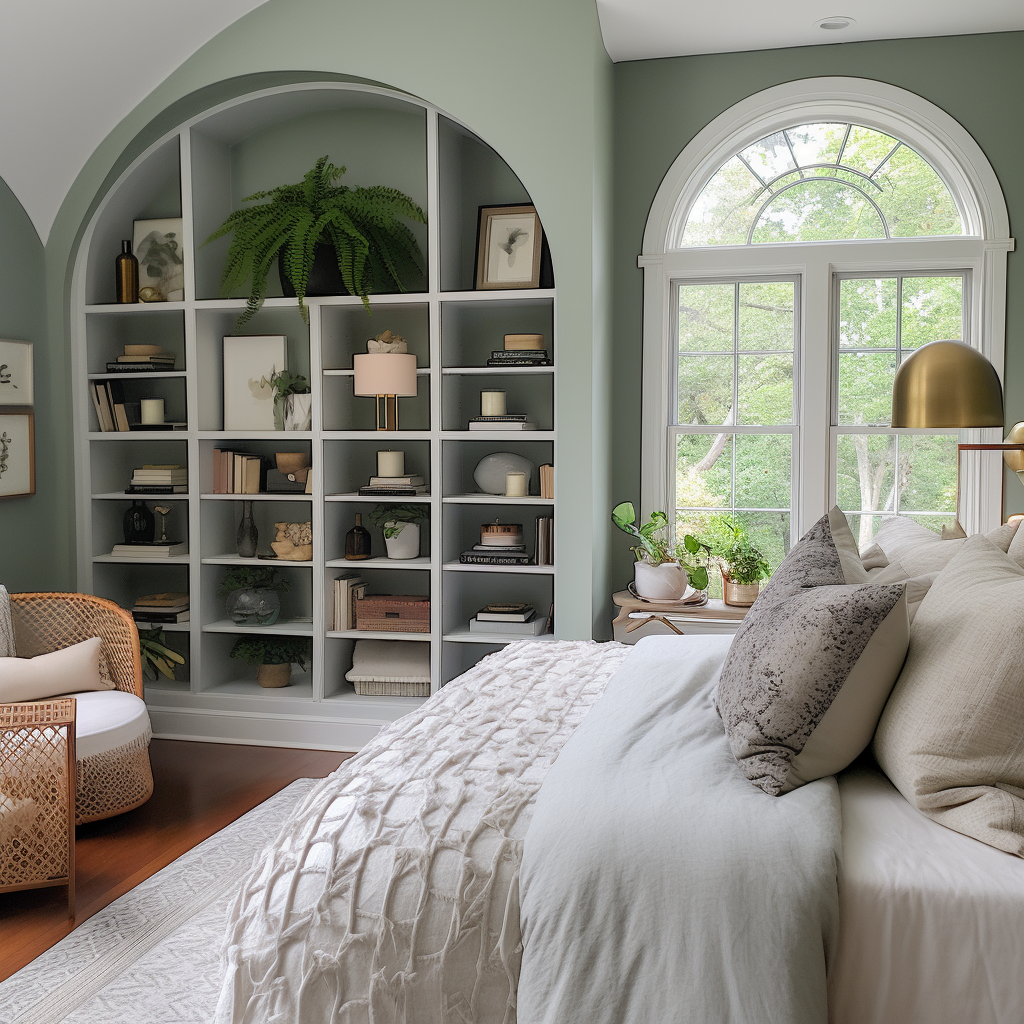 Cozy Master Bedroom with Bookcases