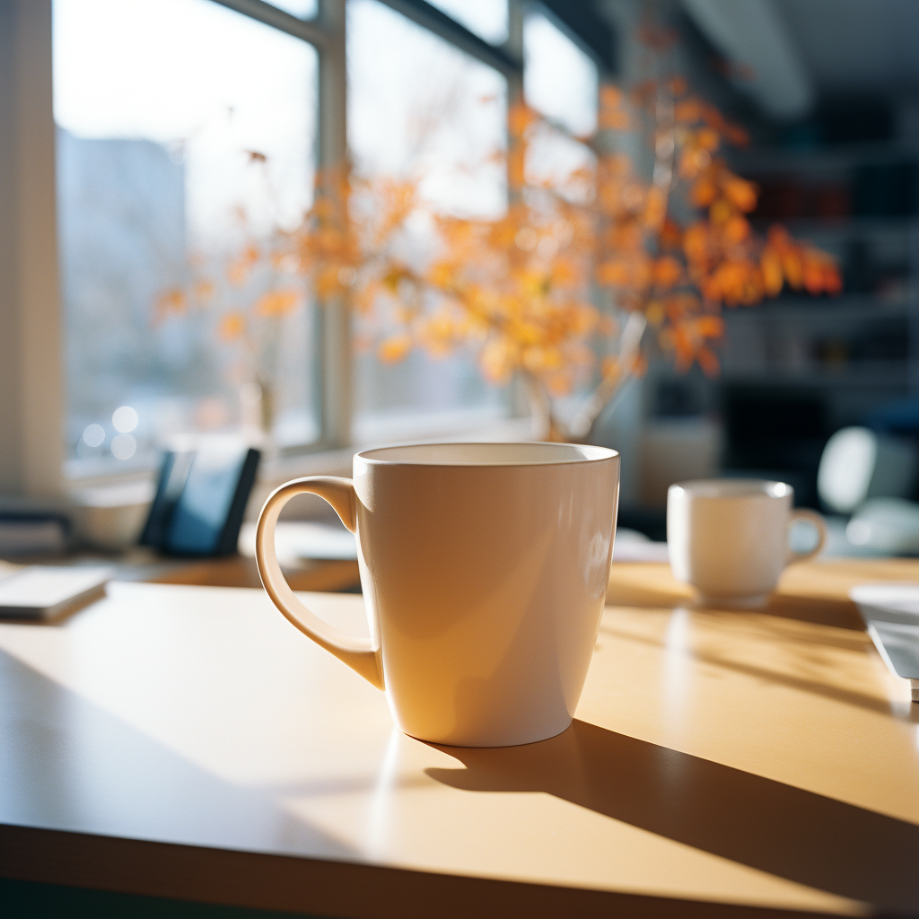 Close-up of Coffee Cup in Cozy Office