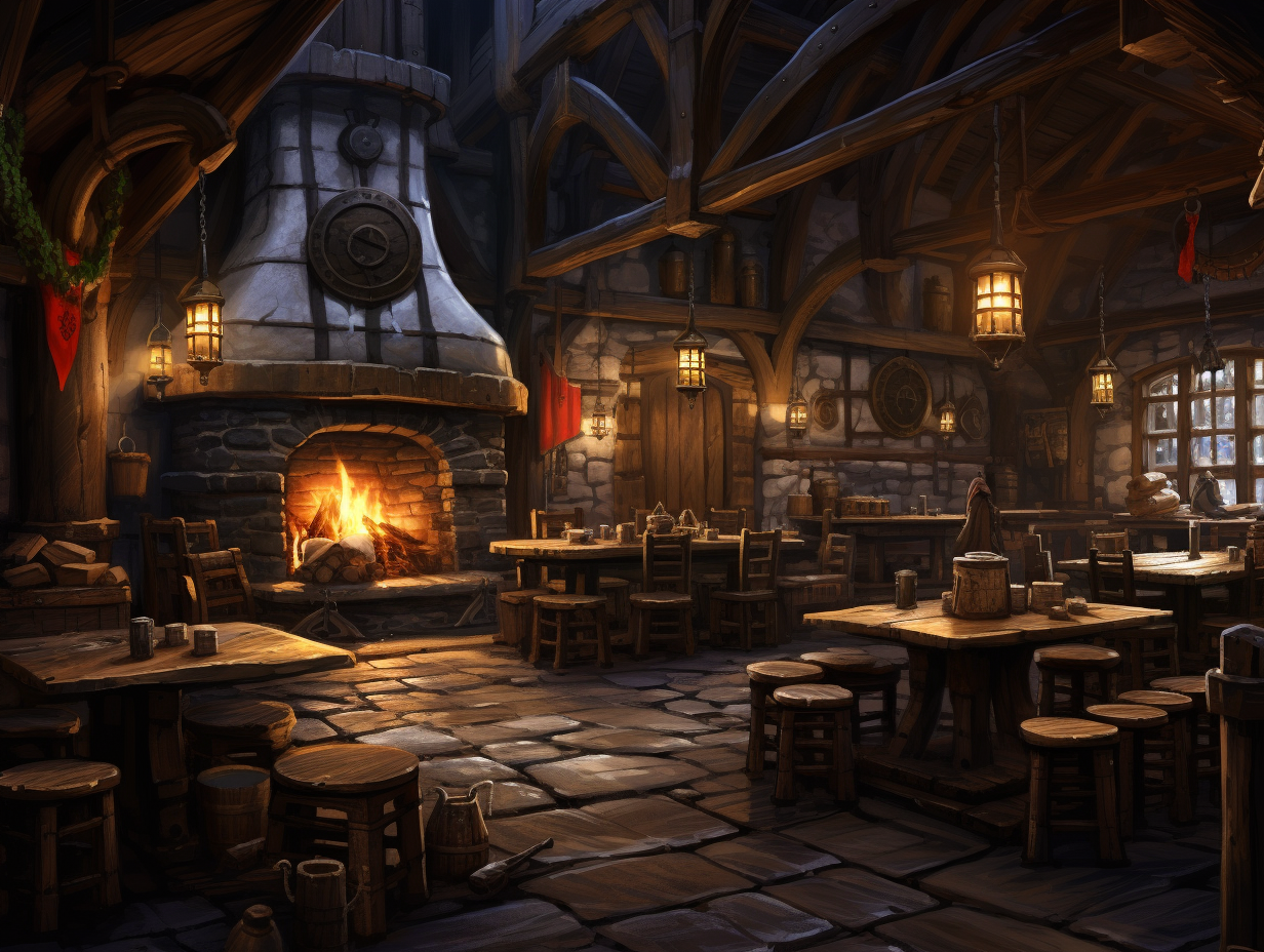 Digital art of cozy tavern in snowy weather