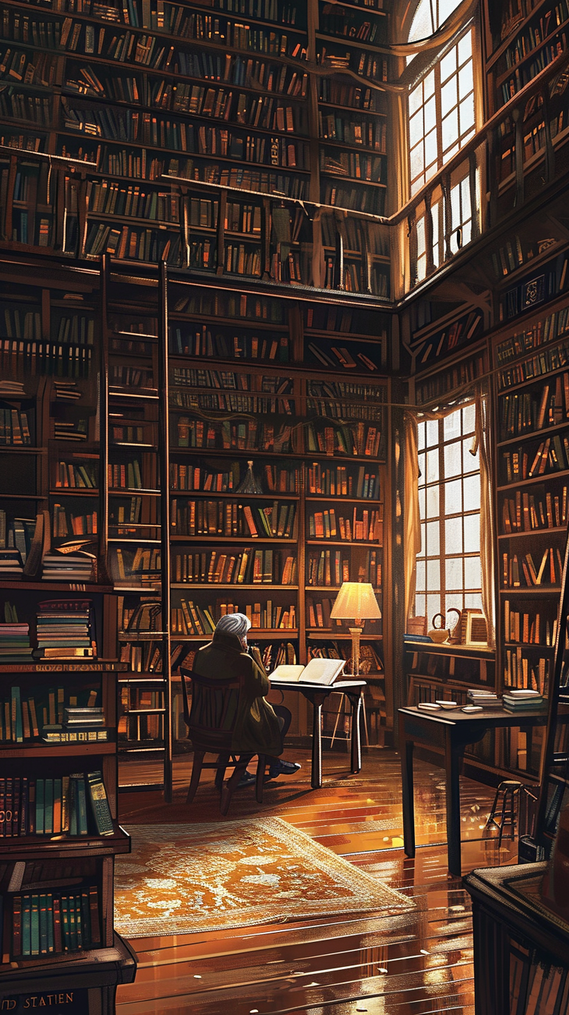 Cozy Victorian Library Scene with Reader