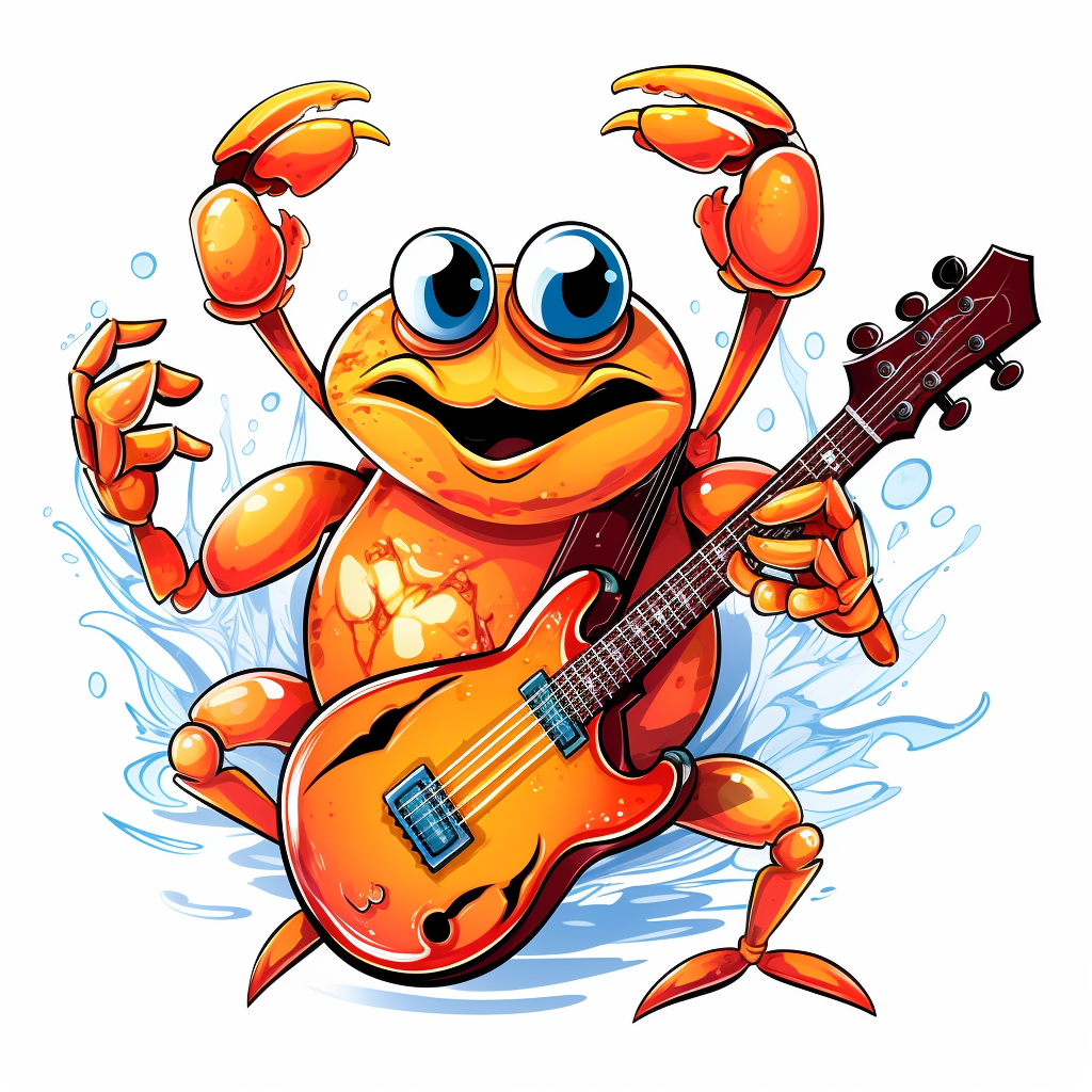 Crab Playing Electric Guitar Cartoon