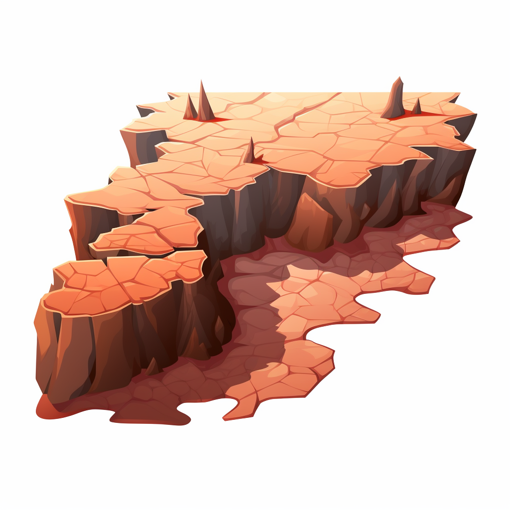 Isometric view of cracked and dried terrain