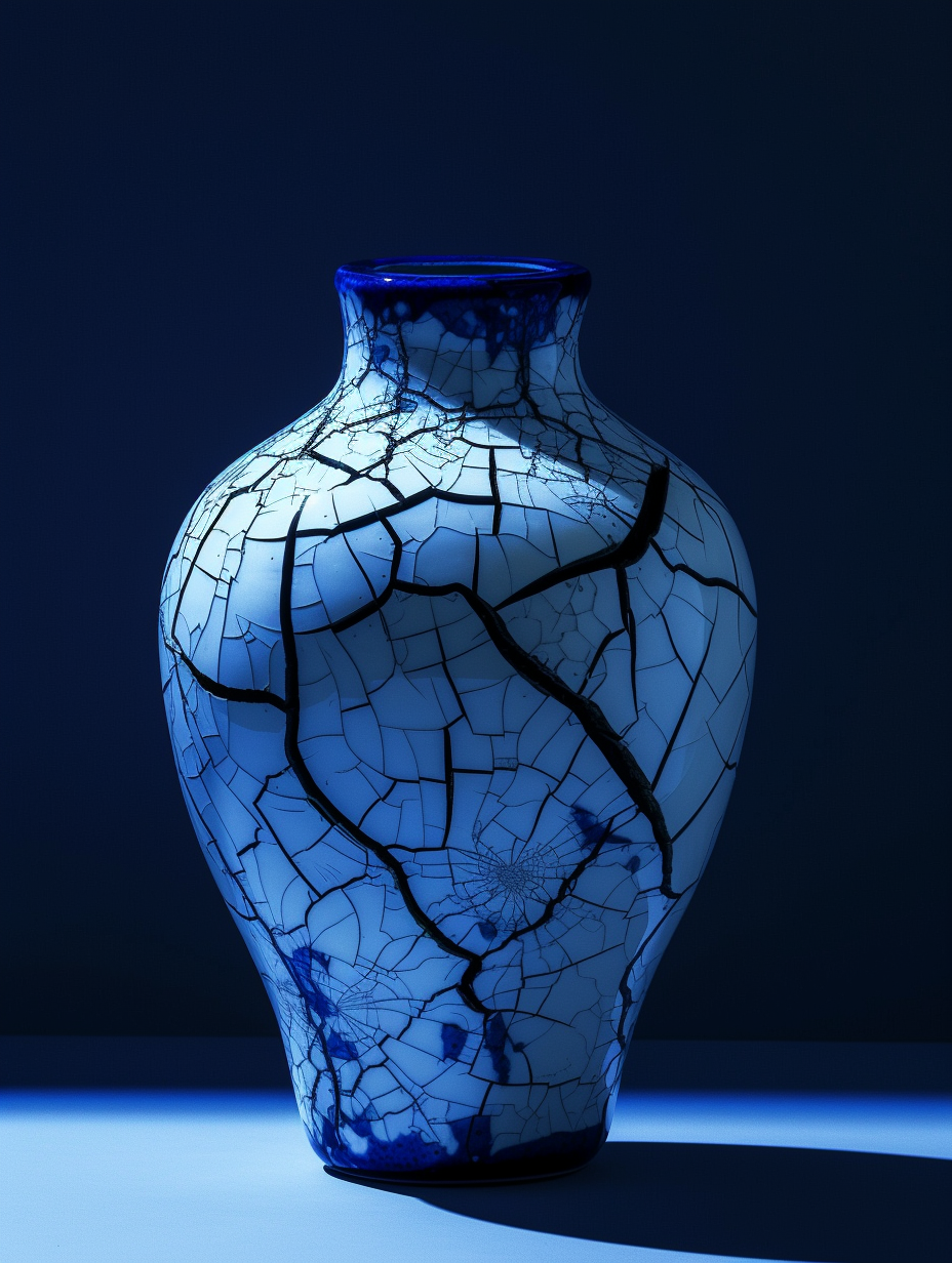 Cracked Porcelain Vase with Kintsugi Aesthetic