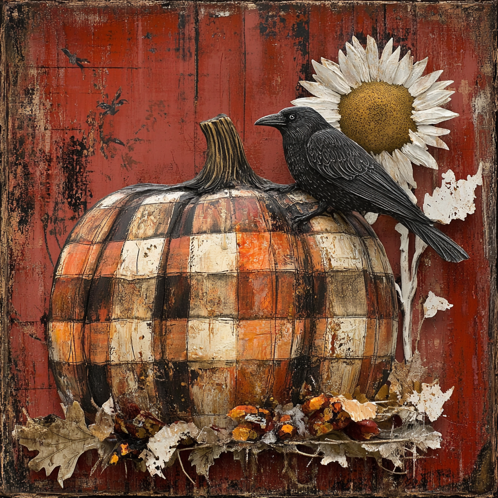 Dark Pumpkin Plaid Sunflowers Raven