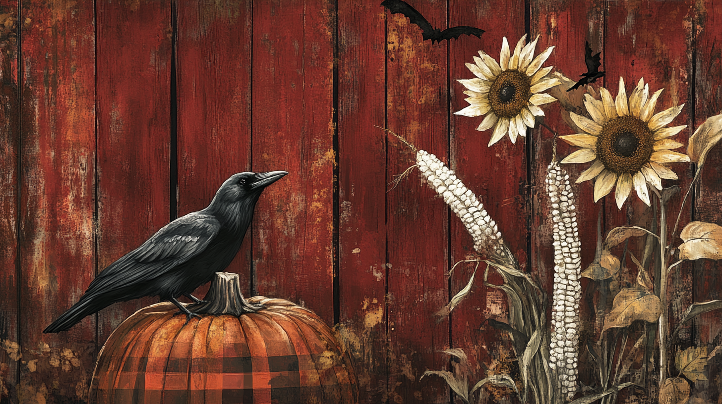 Dark Autumn Pumpkin Plaid Raven