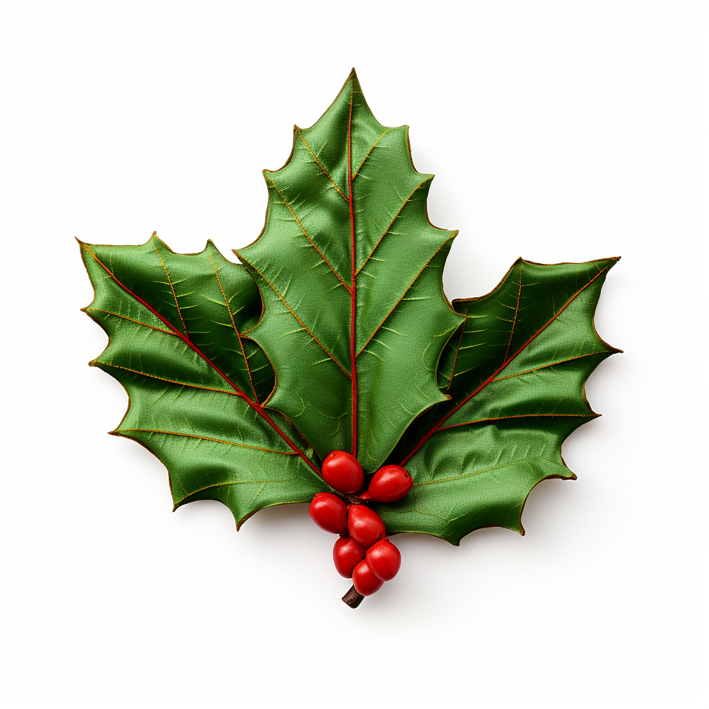 Fabric craft holly leaf on white background