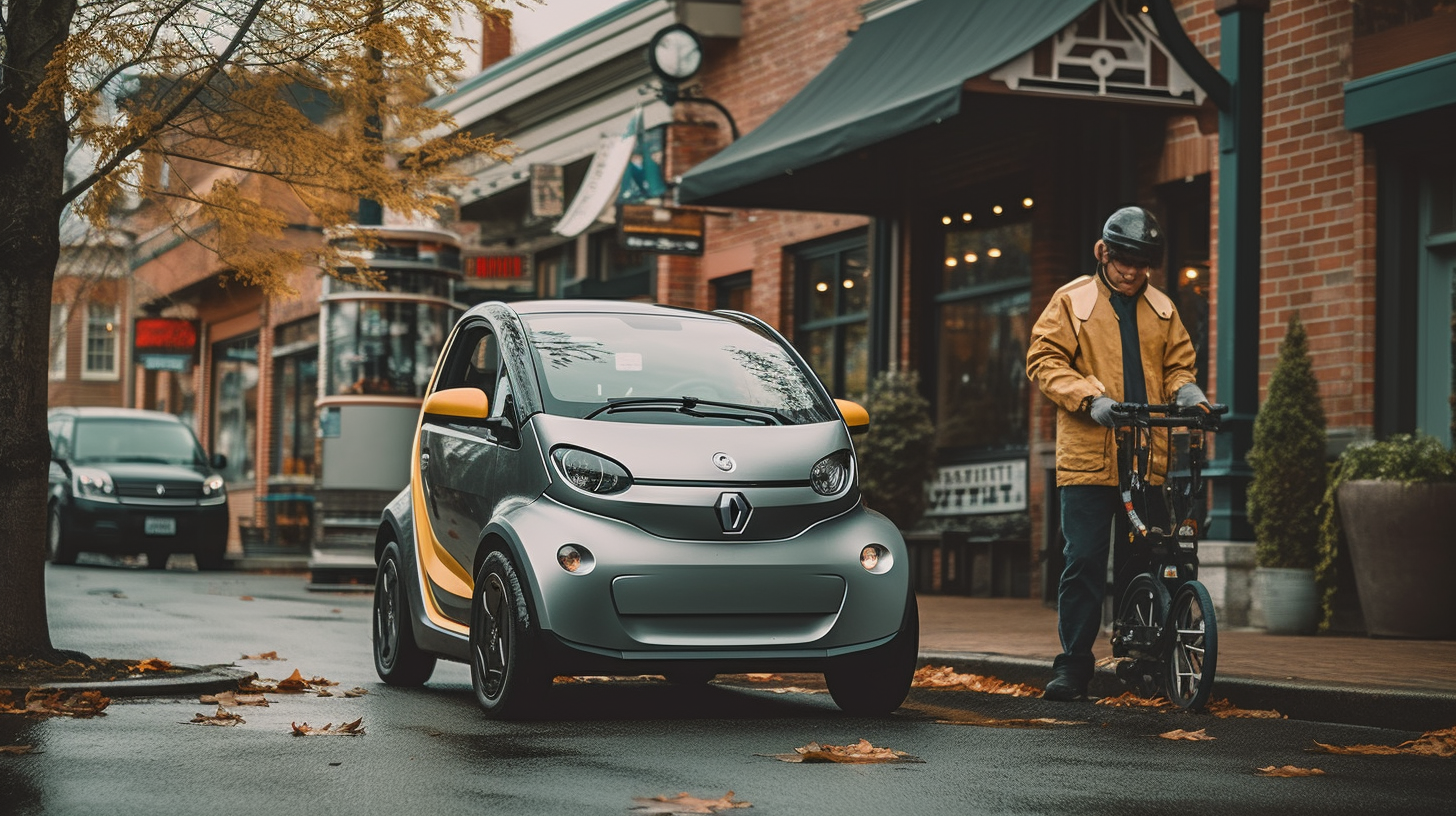 Craftsman driving sleek modern electric car