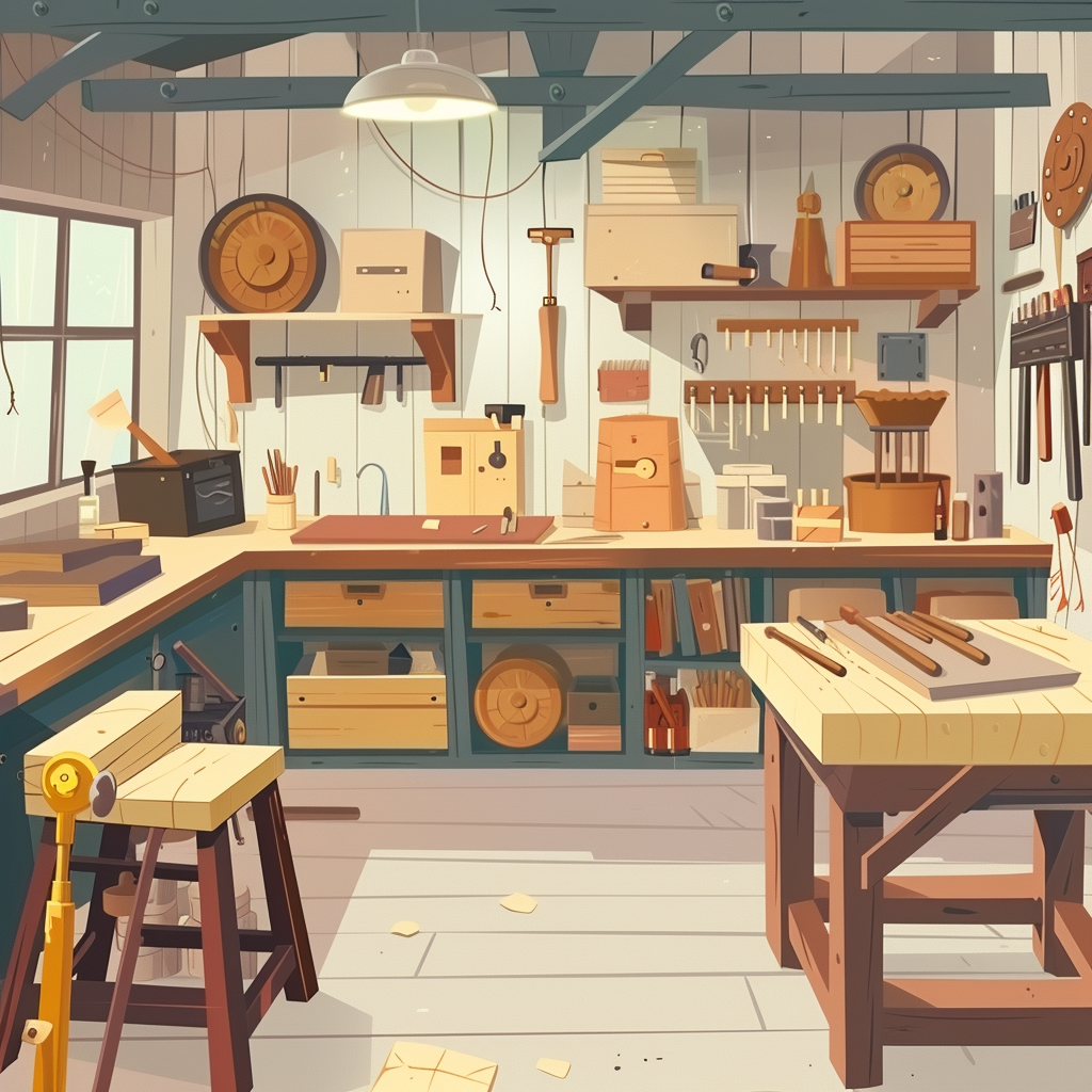 Cartoon Craftsman Workshop Illustration