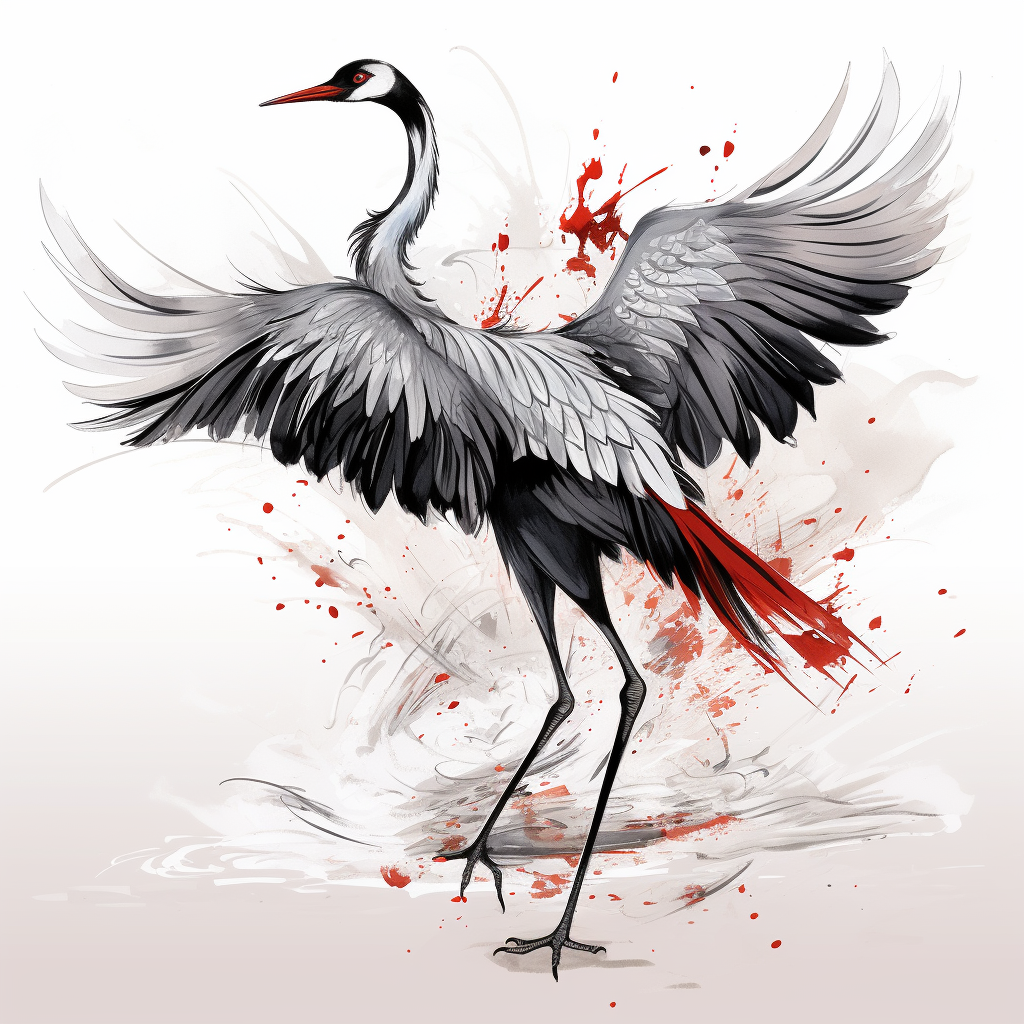 Chinese Crane Painting Line Drawing