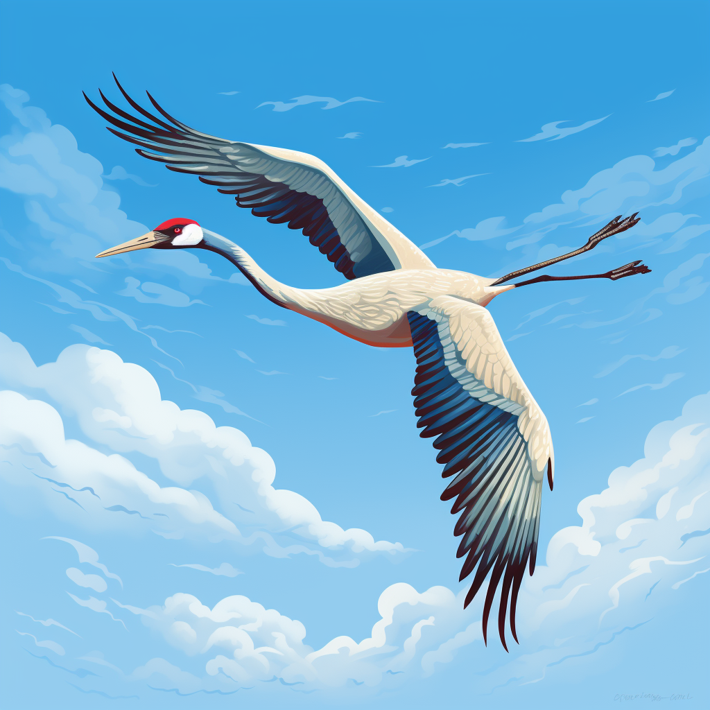 Crane flying high in the sky