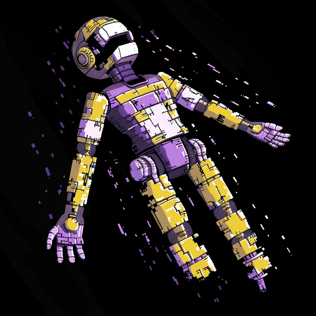 Purple and Yellow Crash Test Dummy