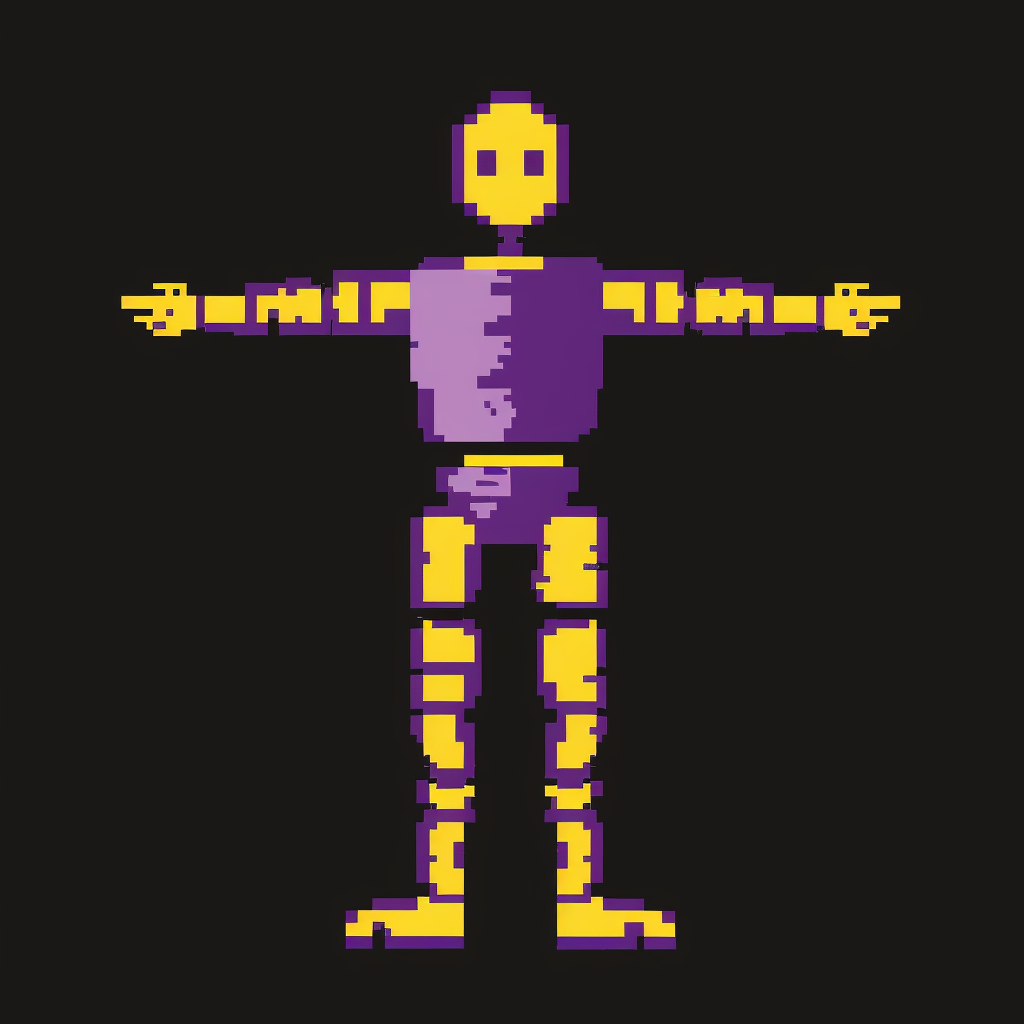 Purple and Yellow Crash Test Dummy