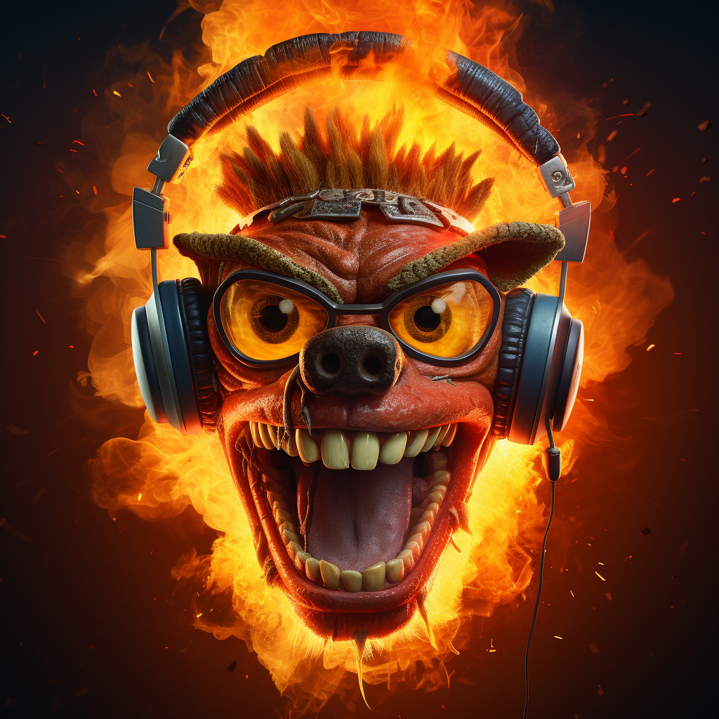 Crash Bandicoot on Fire with Headphones