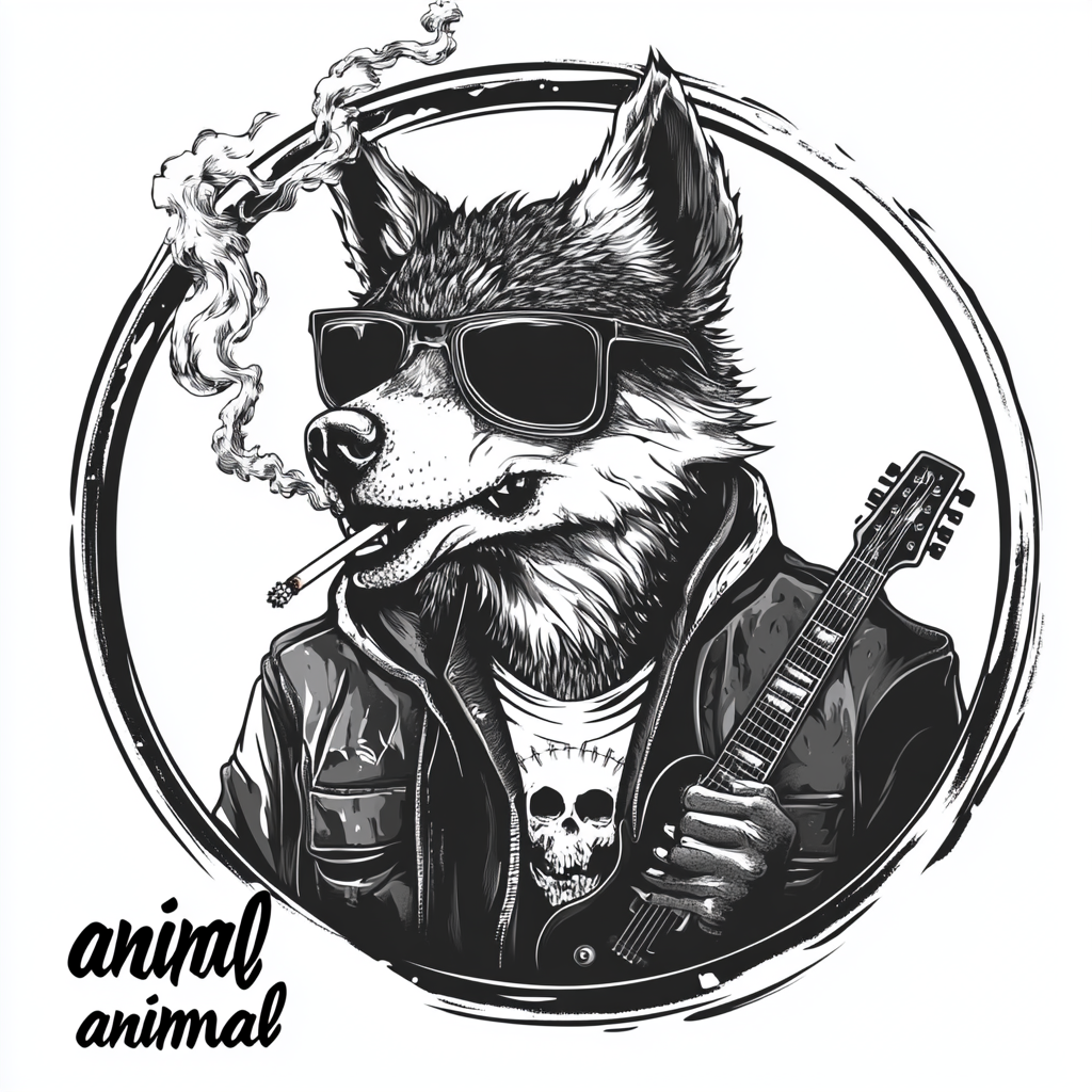 Crazy animal logo design guitar sunglasses