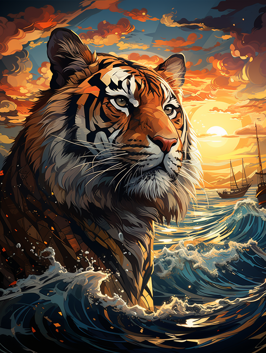 Vibrant Tiger on Ocean Coast