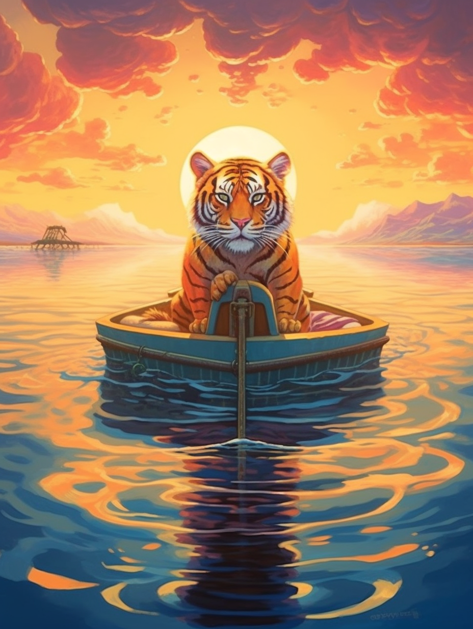 Colorful Psychedelic Tiger in a Boat