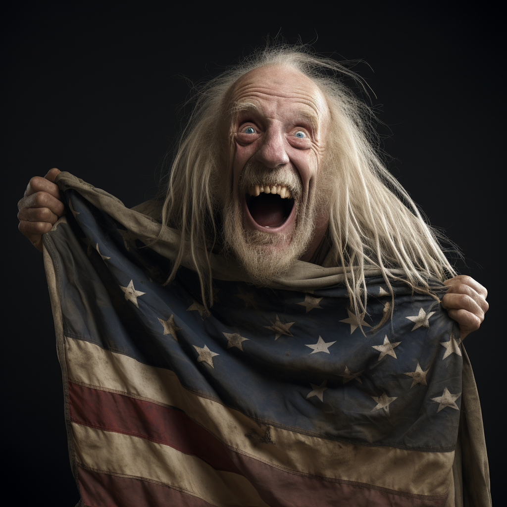 Smiling old man holding flag