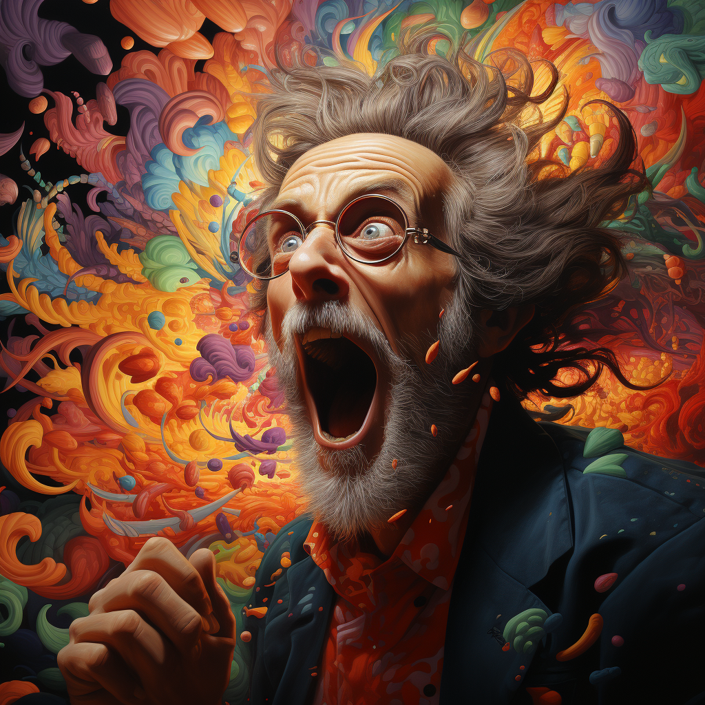 Mind-expanding psychedelic psychiatrist screams in a surreal world