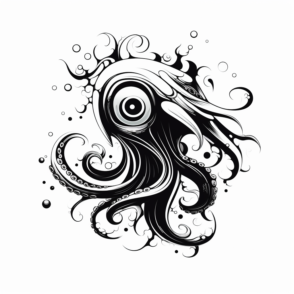 Cute cartoon squid in black and white