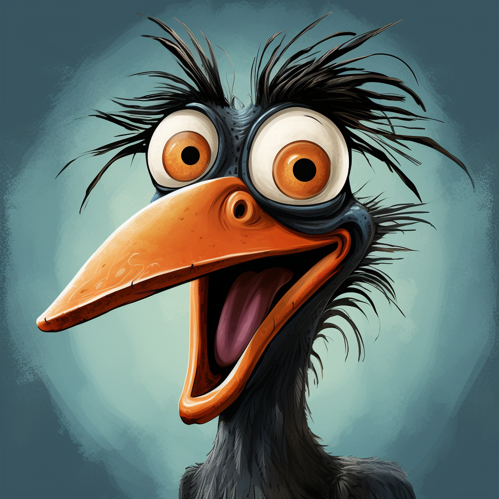 Cartoon bird with a crazy and ugly appearance