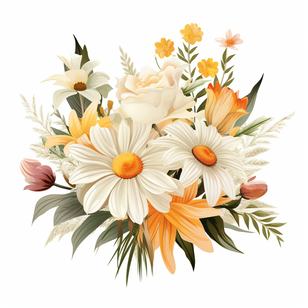 Cream Color Wildflowers, No Background, Vector