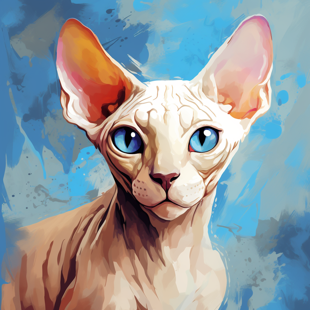 Cream Sphynx Cat with Blue Eyes and Brown Face