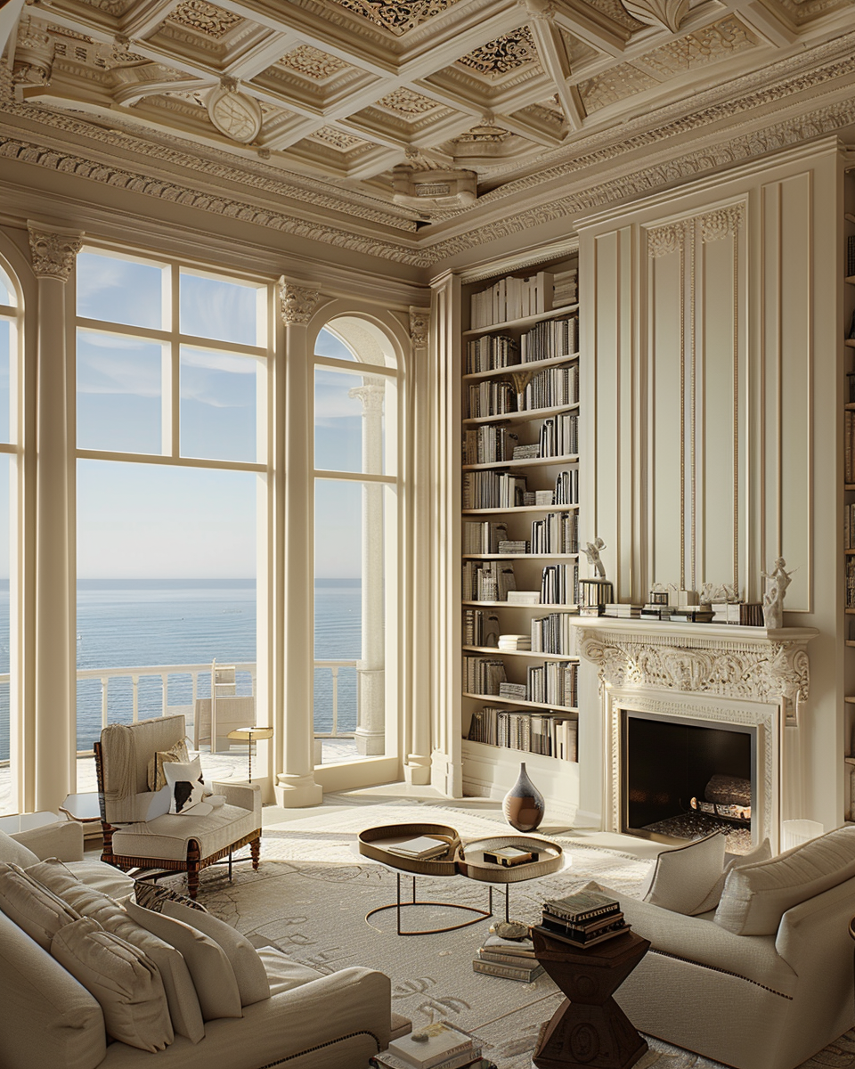 Double Height Library with Ocean View